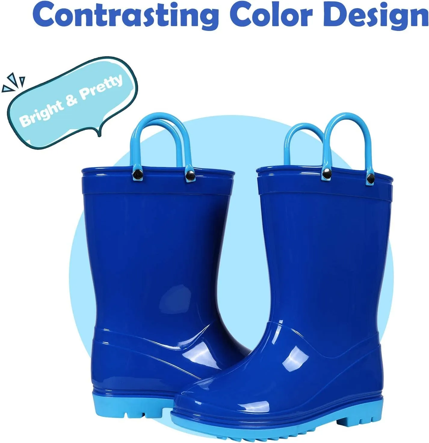 Colorxy Kids Rain Boots for Boys Girls Waterproof Toddler Rain Boots with Easy-On Handles