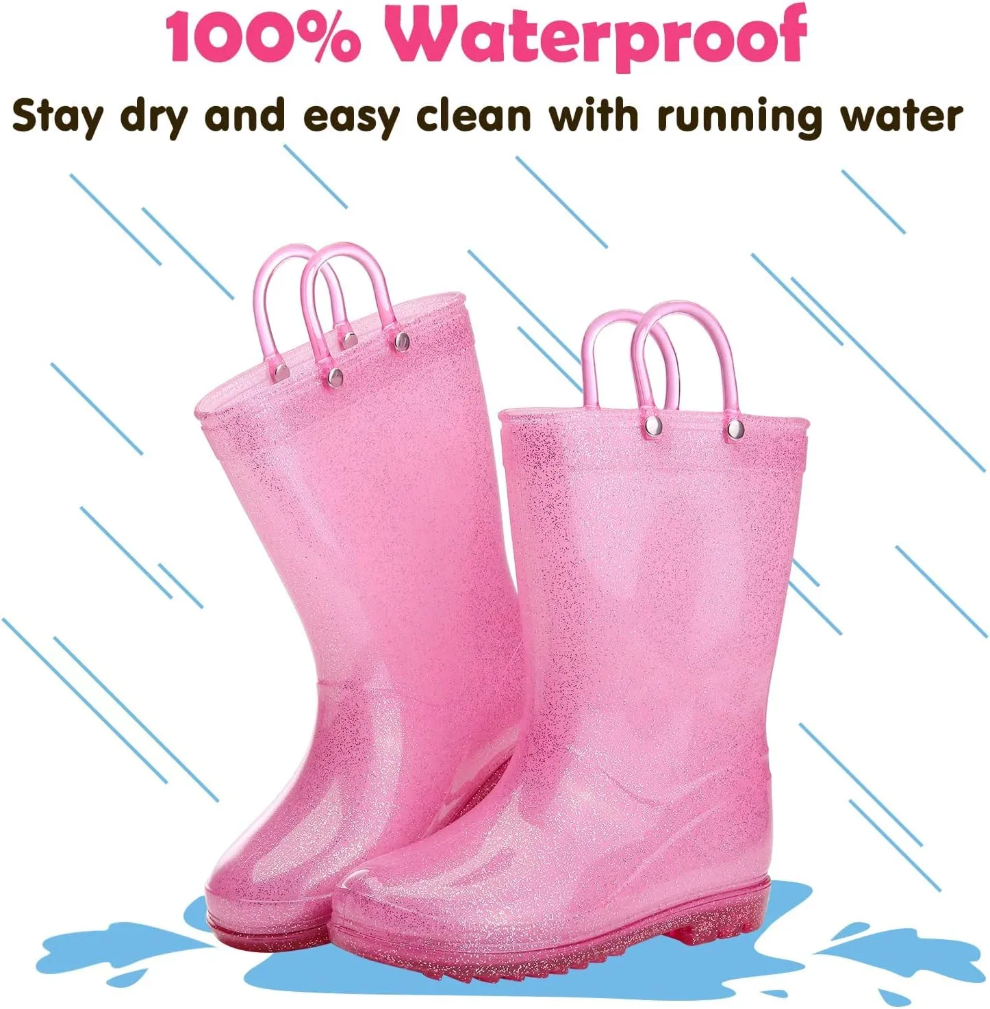 Colorxy Kids Rain Boots for Boys Girls Waterproof Toddler Rain Boots with Easy-On Handles
