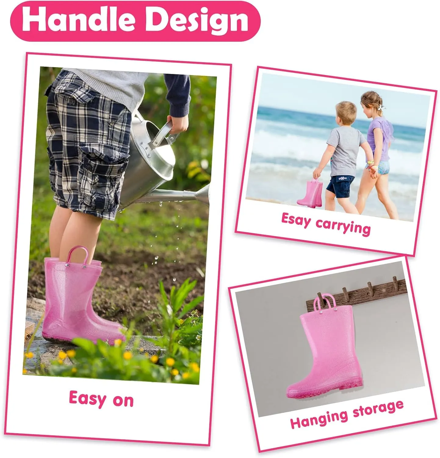 Colorxy Kids Rain Boots for Boys Girls Waterproof Toddler Rain Boots with Easy-On Handles