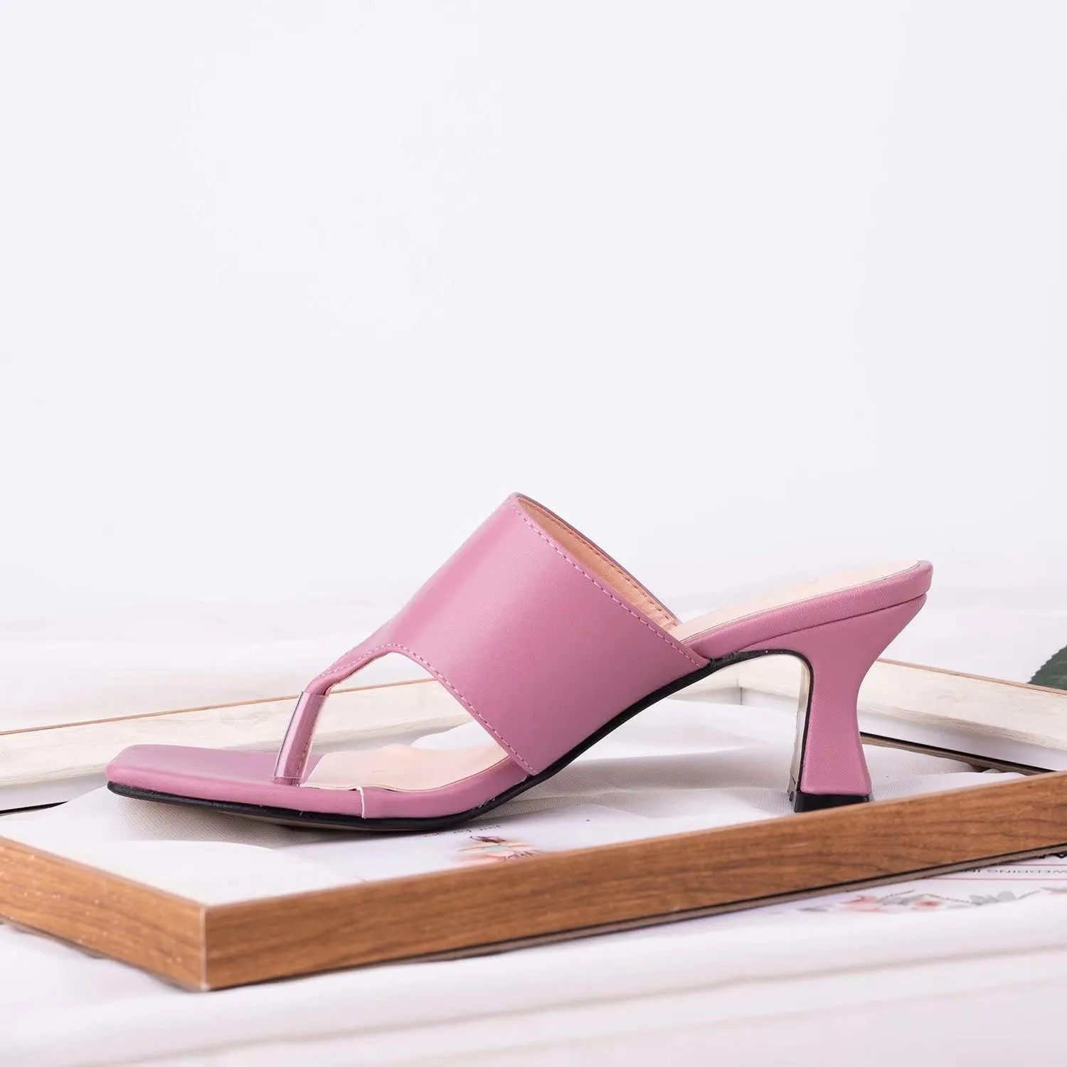 ComeShun Women Block Heel Mules Ankle Strap Flip Flops Square Toe Slip On Thong Sandals