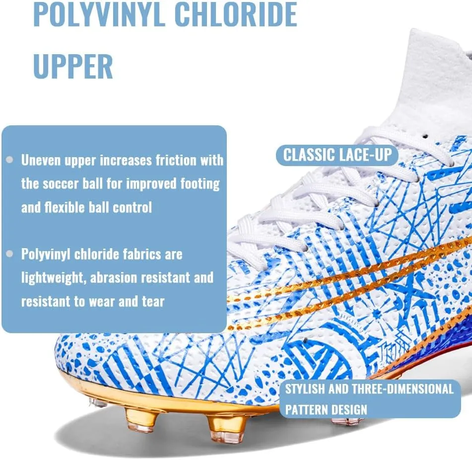 Comfortable Futsal Cleats for Men Turf - High Top Soccer Spikes Shoes for Outdoor - Youth Non Slip Football Boots