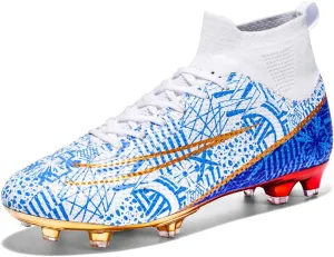 Comfortable Futsal Cleats for Men Turf - High Top Soccer Spikes Shoes for Outdoor - Youth Non Slip Football Boots