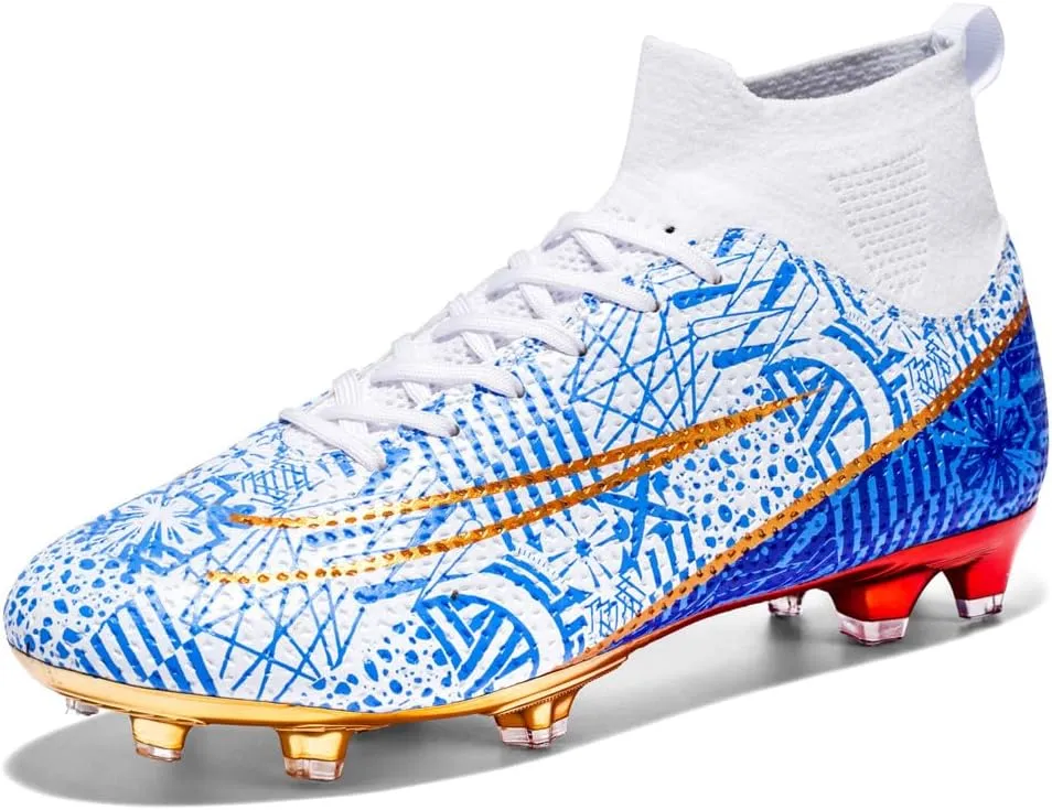 Comfortable Futsal Cleats for Men Turf - High Top Soccer Spikes Shoes for Outdoor - Youth Non Slip Football Boots