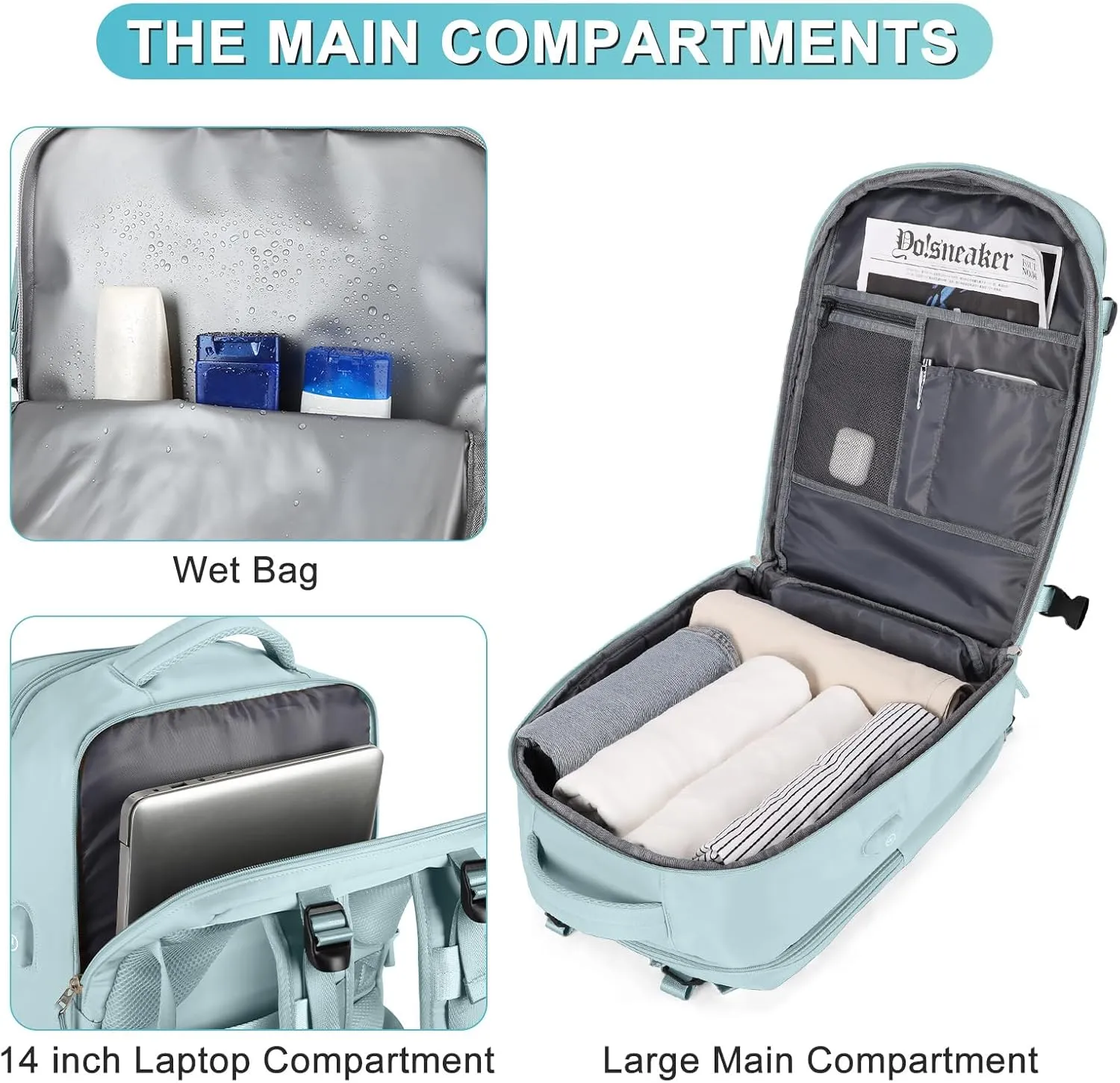 coofay Large Personal Item Travel Backpack For Women Men Airline Approved Carry On Backpack Flight Approved Waterproof Sports Luggage Backpack Casual Daypack Small Hiking Backpack