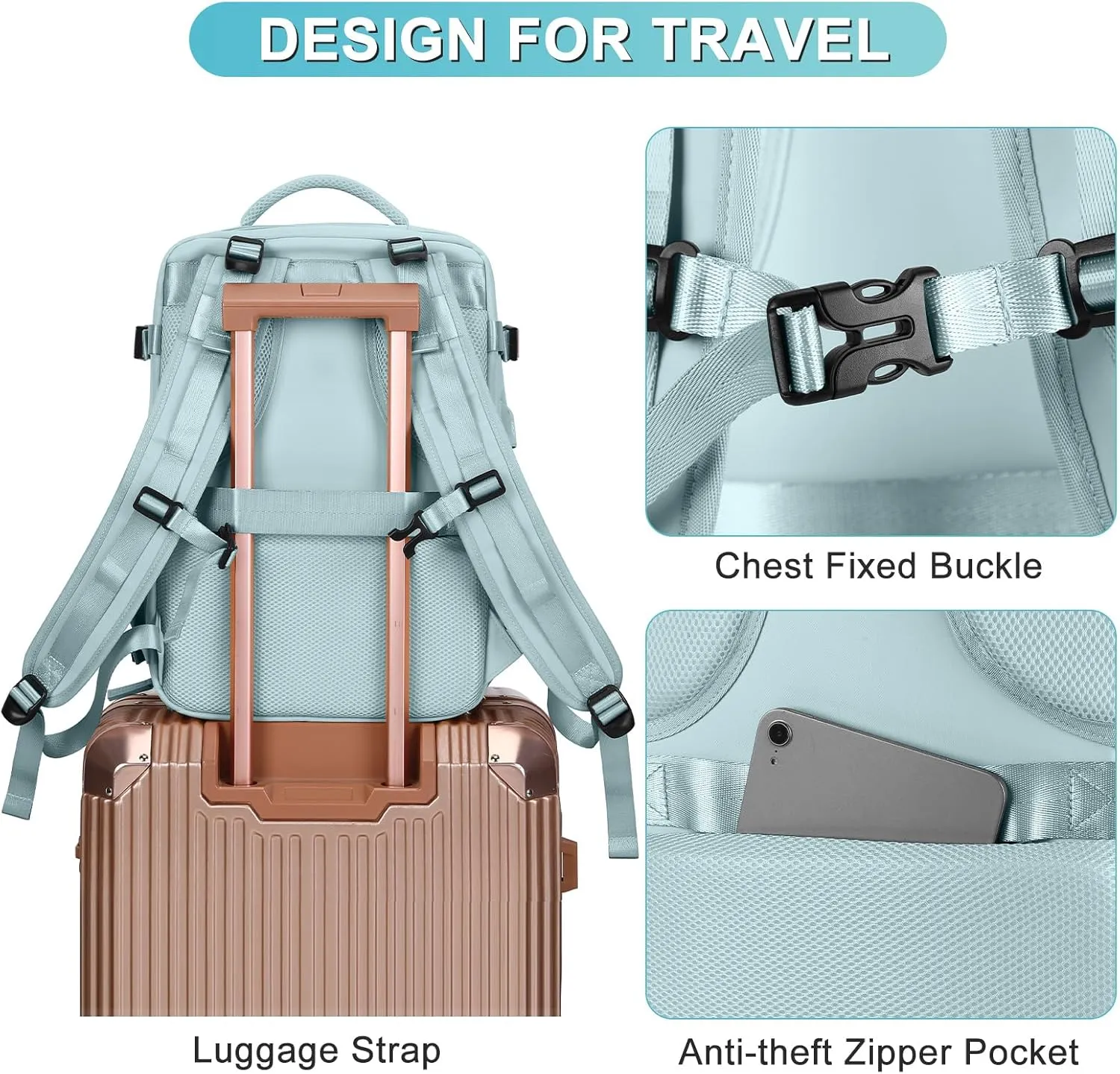 coofay Large Personal Item Travel Backpack For Women Men Airline Approved Carry On Backpack Flight Approved Waterproof Sports Luggage Backpack Casual Daypack Small Hiking Backpack