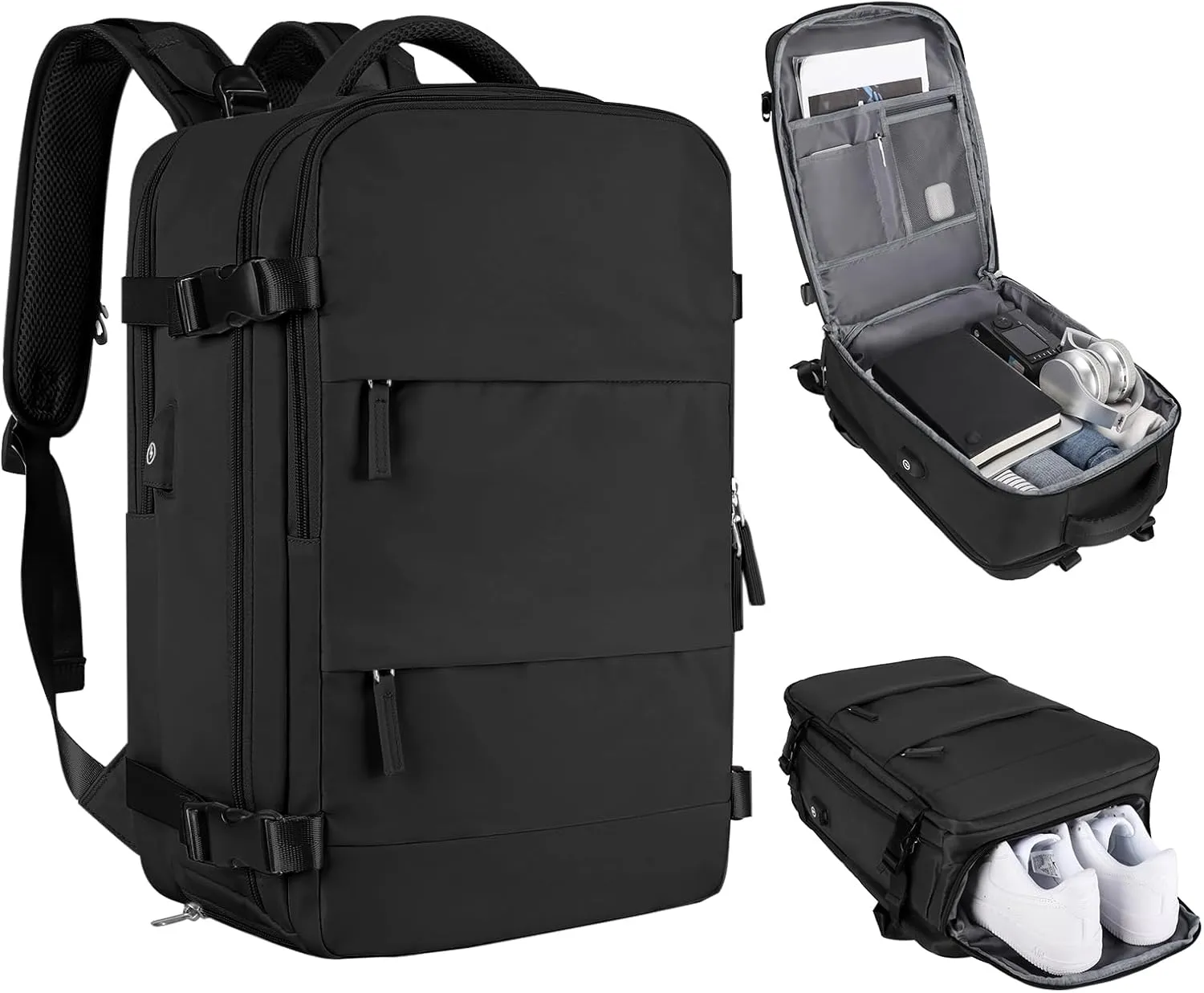 coofay Travel Backpack For Women Men Airline Approved Carry On Backpack Flight Approved Waterproof Sports Luggage Backpack Casual Daypack Small Hiking Backpack Black Backpack