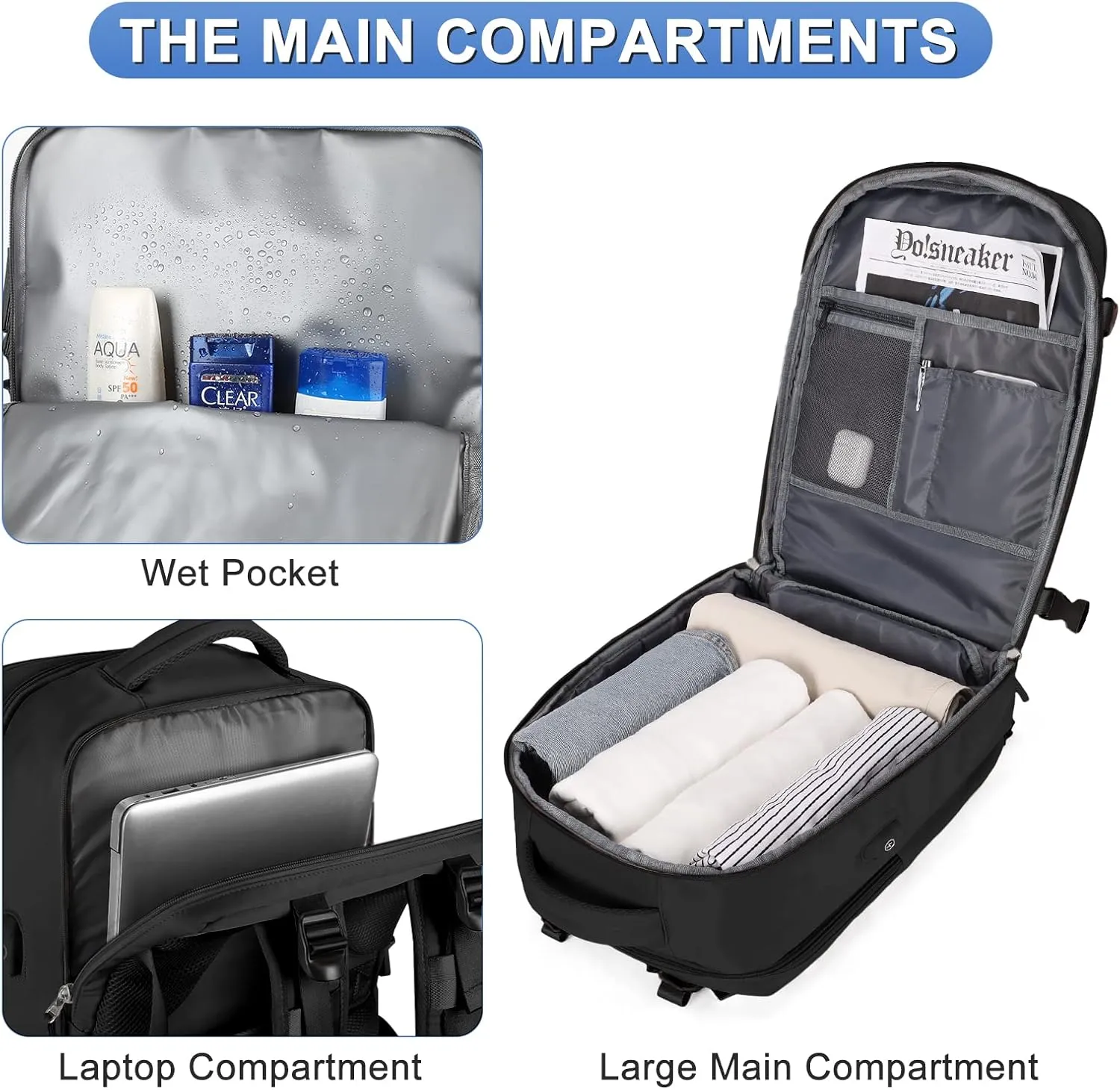 coofay Travel Backpack For Women Men Airline Approved Carry On Backpack Flight Approved Waterproof Sports Luggage Backpack Casual Daypack Small Hiking Backpack Black Backpack