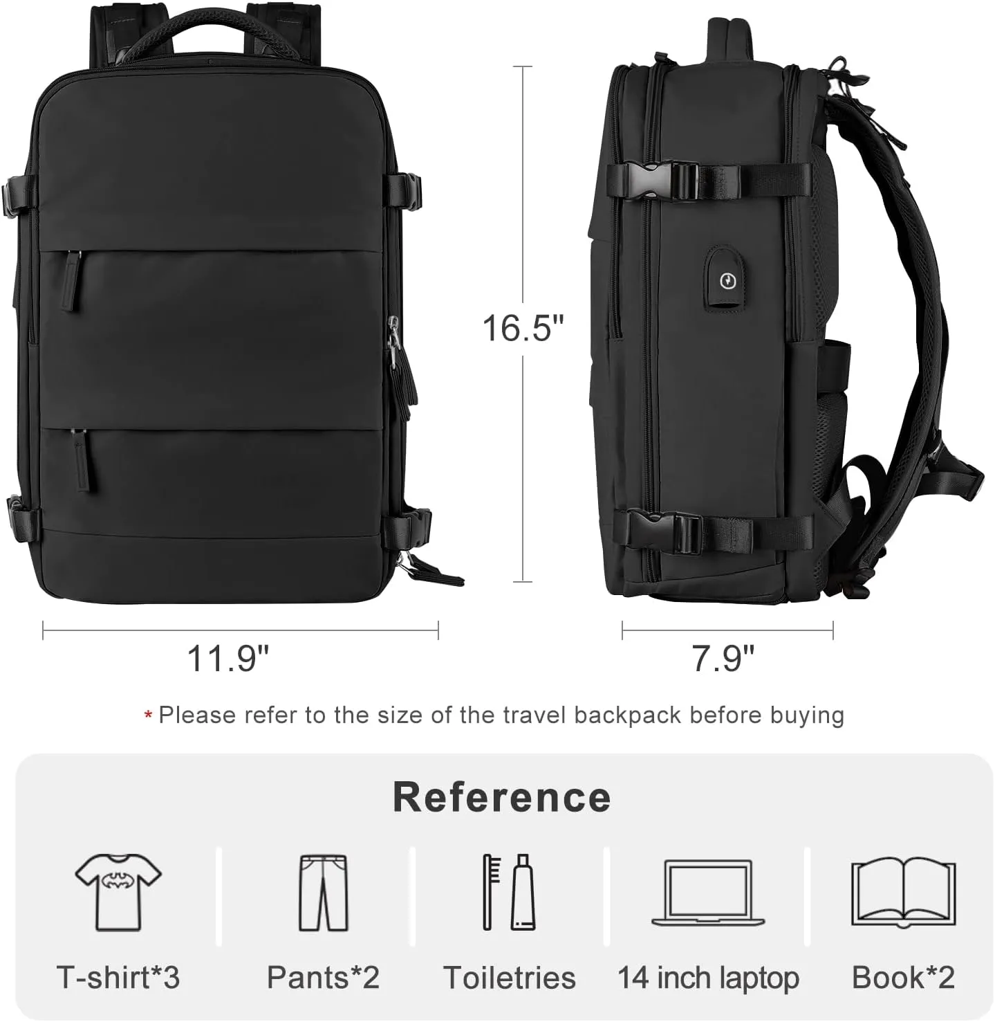 coofay Travel Backpack For Women Men Airline Approved Carry On Backpack Flight Approved Waterproof Sports Luggage Backpack Casual Daypack Small Hiking Backpack Black Backpack