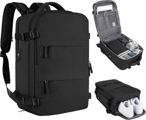 coofay Travel Backpack For Women Men Airline Approved Carry On Backpack Flight Approved Waterproof Sports Luggage Backpack Casual Daypack Small Hiking Backpack Black Backpack