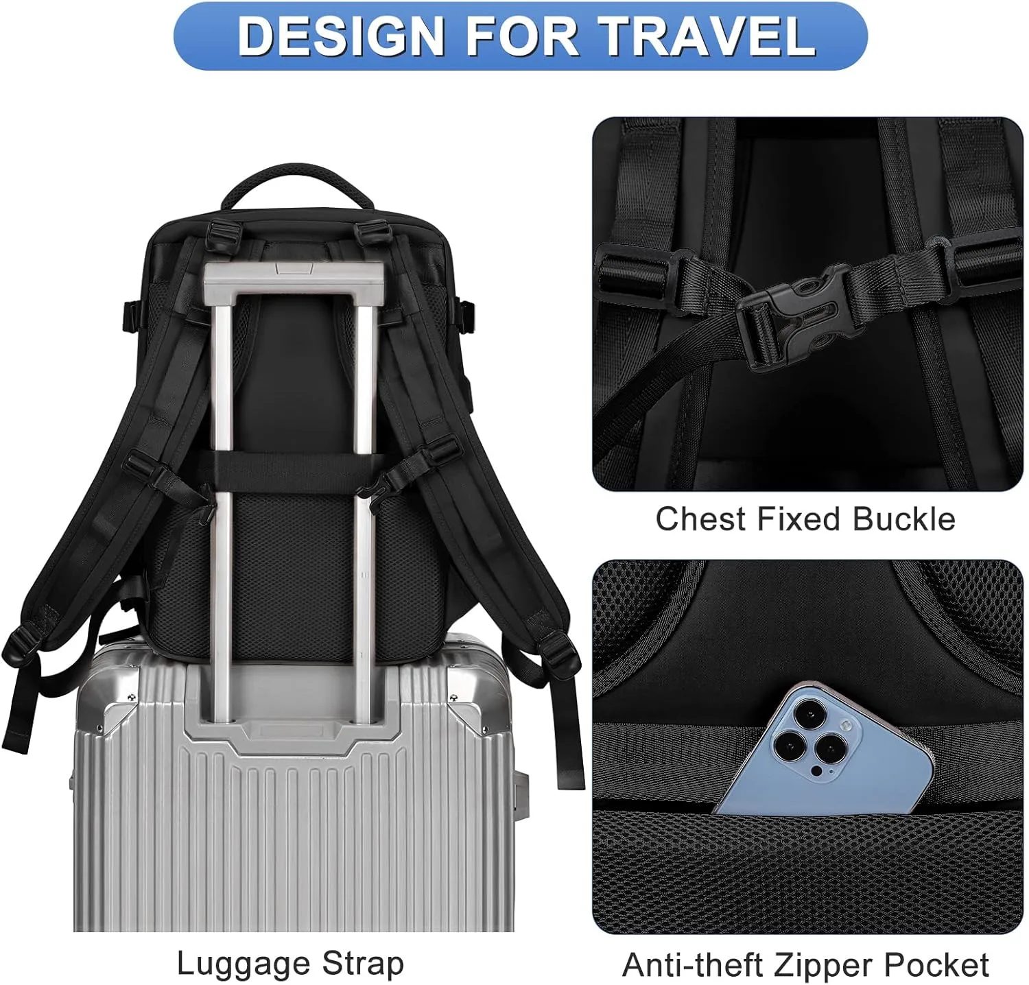 coofay Travel Backpack For Women Men Airline Approved Carry On Backpack Flight Approved Waterproof Sports Luggage Backpack Casual Daypack Small Hiking Backpack Black Backpack