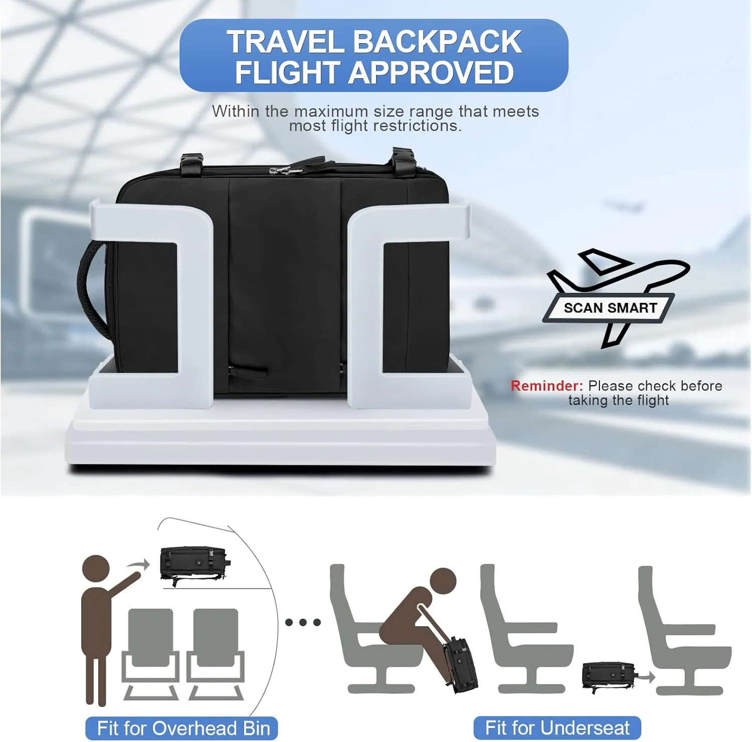 coofay Travel Backpack For Women Men Airline Approved Carry On Backpack Flight Approved Waterproof Sports Luggage Backpack Casual Daypack Small Hiking Backpack Black Backpack