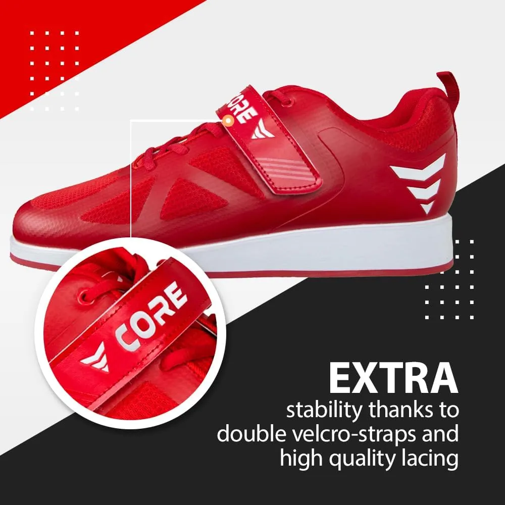 Core Weightlifting Shoes - Squat Shoes for Men and Women – Weight Lifting Shoes for Powerlifting, Deadlifting & Crossfit - Strap and Lace-Up Gym Shoes – Non-Slip Olympic Lifting Shoes with 0.67" Heels