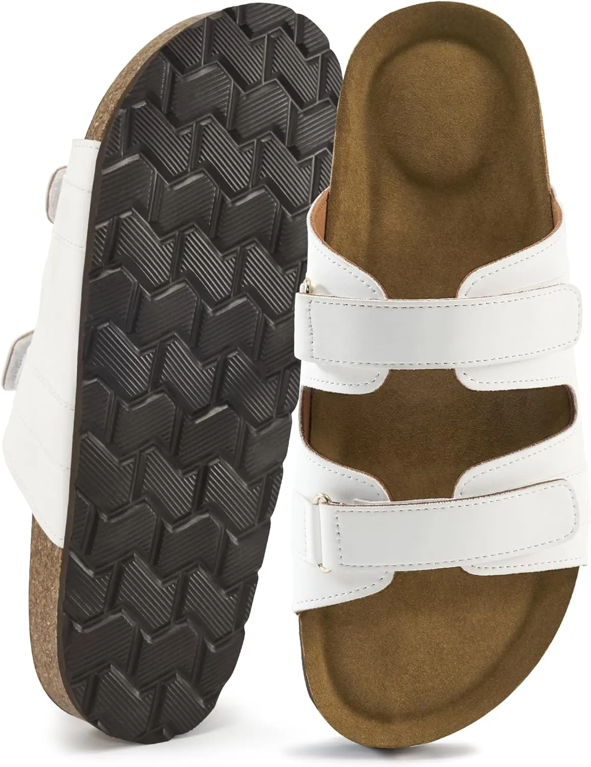 Cork Footbed Sandals for Women: Comfortable Arch Support Slides for Beach Walking Summer Vacation