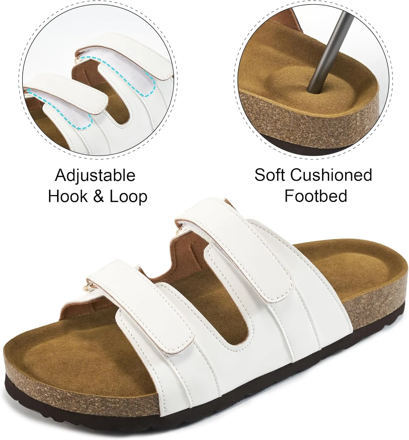 Cork Footbed Sandals for Women: Comfortable Arch Support Slides for Beach Walking Summer Vacation