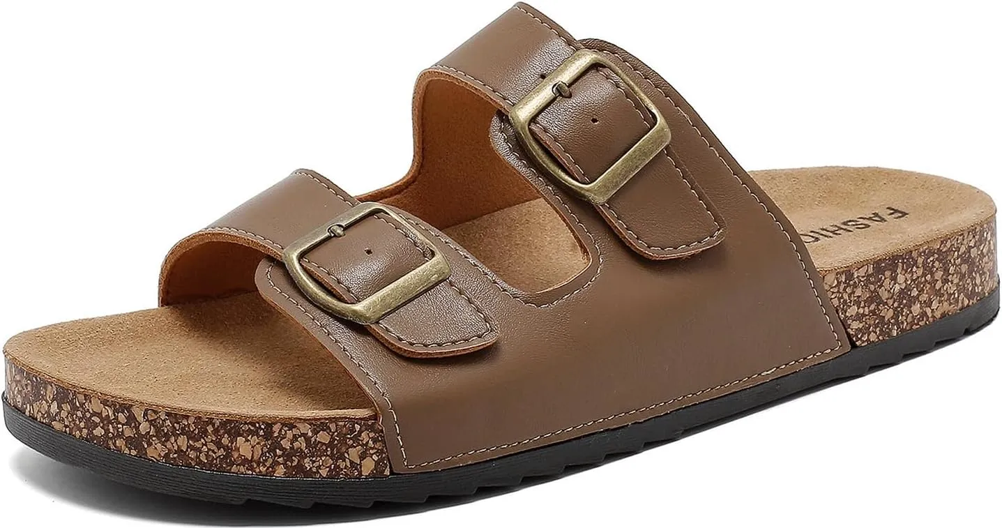 Cork Footbed Sandals Women Men, Arch Support Summer Beach Slide Slip On Slippers with Adjustable Buckle Outdoor Indoor