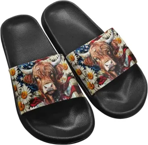 Cow Slippers Slip On Womens Flats Sandals Summer Beach Sandal for Lady Comfort Soft Footbed House Slipper