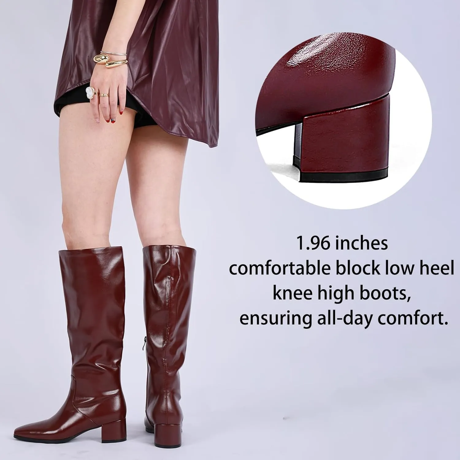 Cozivwaiy Women's Knee High Boots Black Tall Boot Comfortable Block Low Heel Dressy Shoes Half Zipper 1.96 Inches Heels