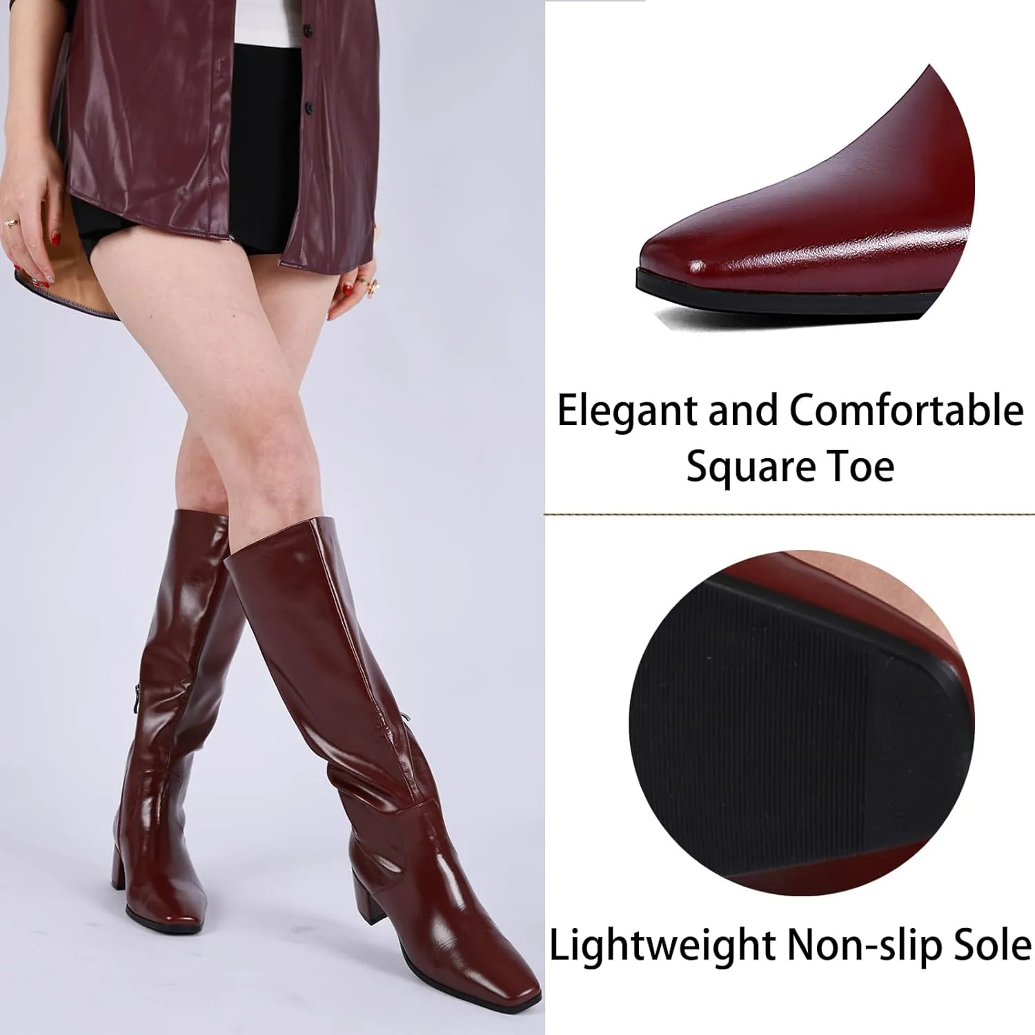 Cozivwaiy Women's Knee High Boots Black Tall Boot Comfortable Block Low Heel Dressy Shoes Half Zipper 1.96 Inches Heels