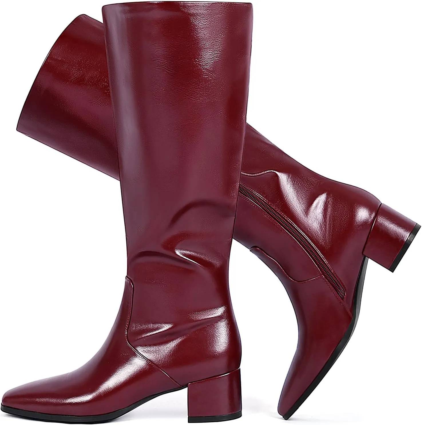 Cozivwaiy Women's Knee High Boots Black Tall Boot Comfortable Block Low Heel Dressy Shoes Half Zipper 1.96 Inches Heels