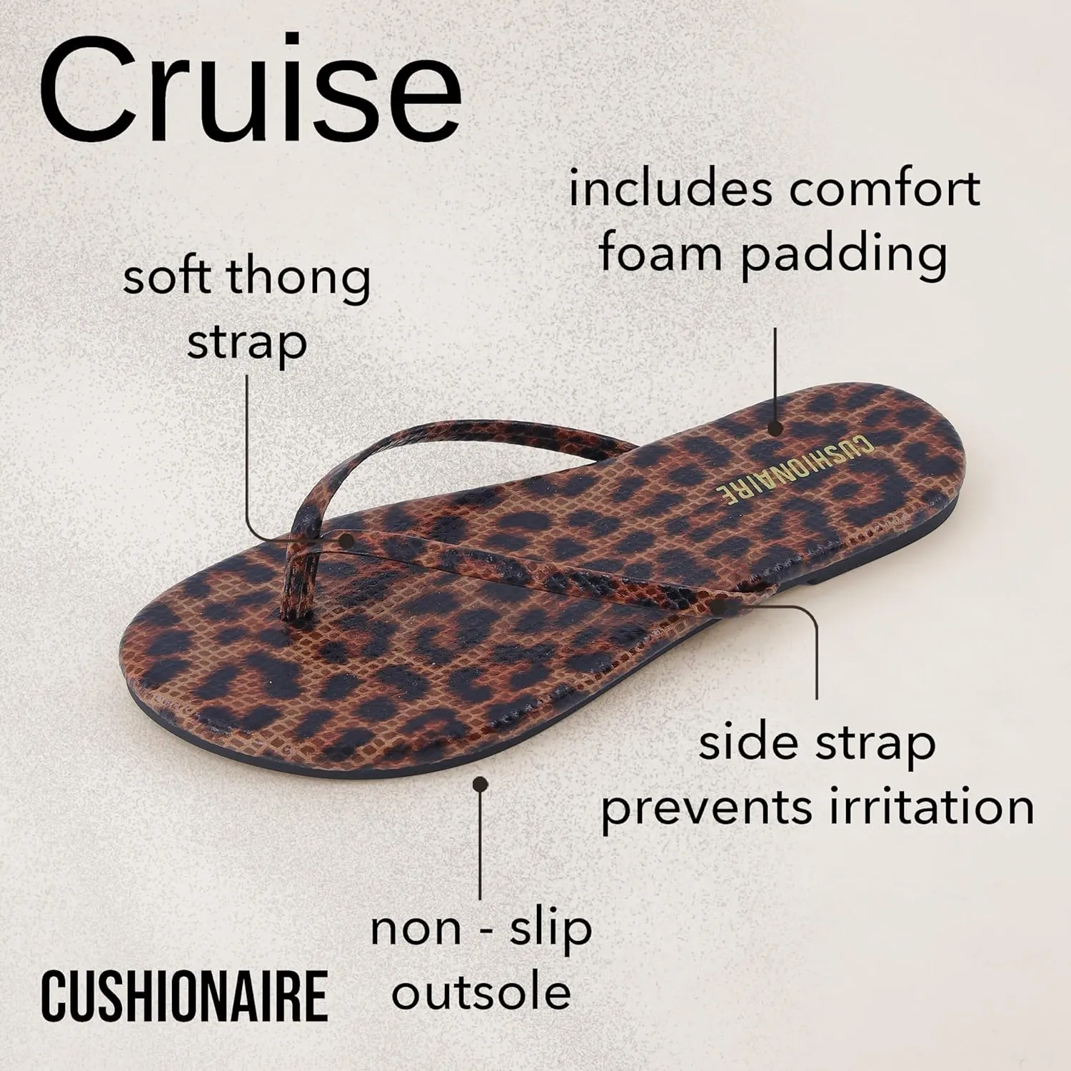 CUSHIONAIRE Cruise Women’s Minimalist Flip Flops – Ultra-Lightweight Summer Sandals with Non-Slip Sole