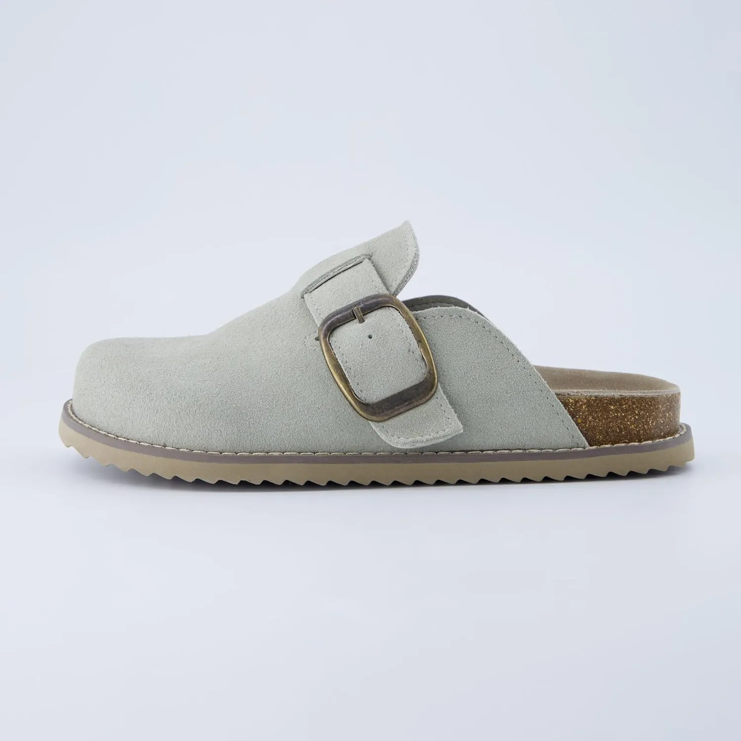 CUSHIONAIRE Women's Blain Genuine Suede Slip-On Clogs with   Memory Foam & Chic Buckle Mule - Comfortable, Non-Slip, Wide Widths Available