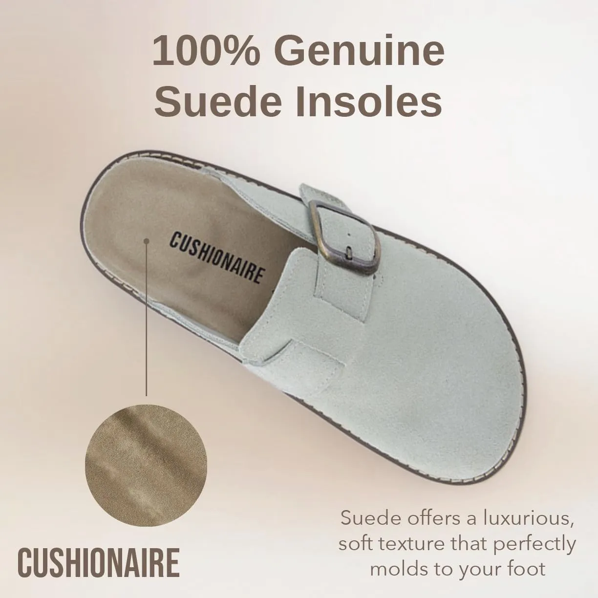CUSHIONAIRE Women's Blain Genuine Suede Slip-On Clogs with   Memory Foam & Chic Buckle Mule - Comfortable, Non-Slip, Wide Widths Available
