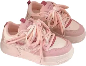 Cute Star Walking Sneakers for Women Macaron Colors Regular & Upgraded Versions Rubber Thick Sole Height Increase Lace Up Walking Shoes