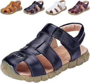 DADAWEN Boy's Girl's Leather Closed Toe Outdoor Sport Sandals (Toddler/Little Kid/Big Kid)