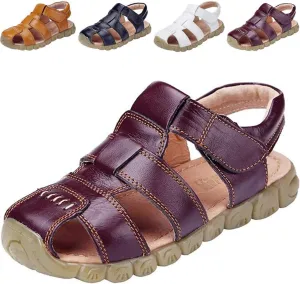 DADAWEN Boy's Girl's Leather Closed Toe Outdoor Sport Sandals (Toddler/Little Kid/Big Kid)