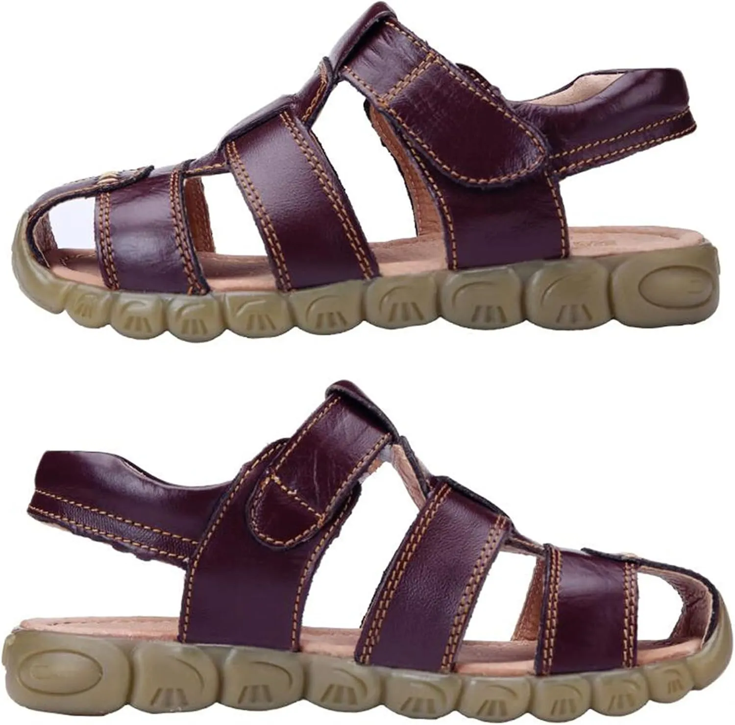 DADAWEN Boy's Girl's Leather Closed Toe Outdoor Sport Sandals (Toddler/Little Kid/Big Kid)