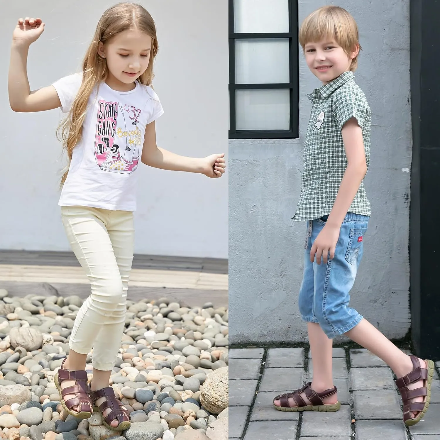 DADAWEN Boy's Girl's Leather Closed Toe Outdoor Sport Sandals (Toddler/Little Kid/Big Kid)