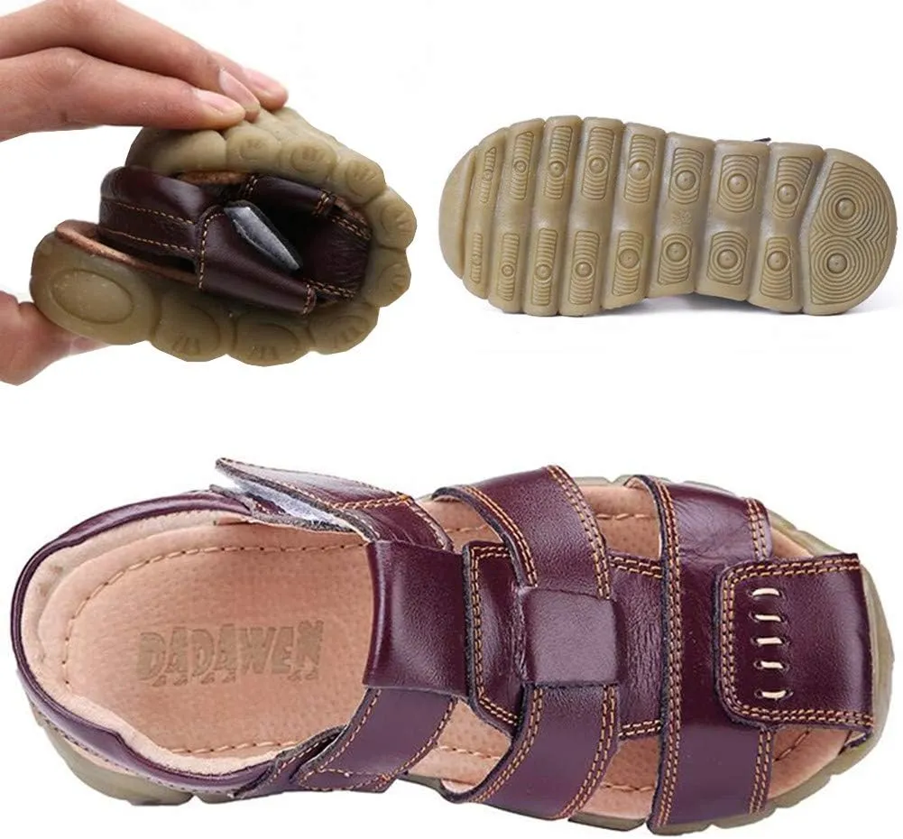 DADAWEN Boy's Girl's Leather Closed Toe Outdoor Sport Sandals (Toddler/Little Kid/Big Kid)