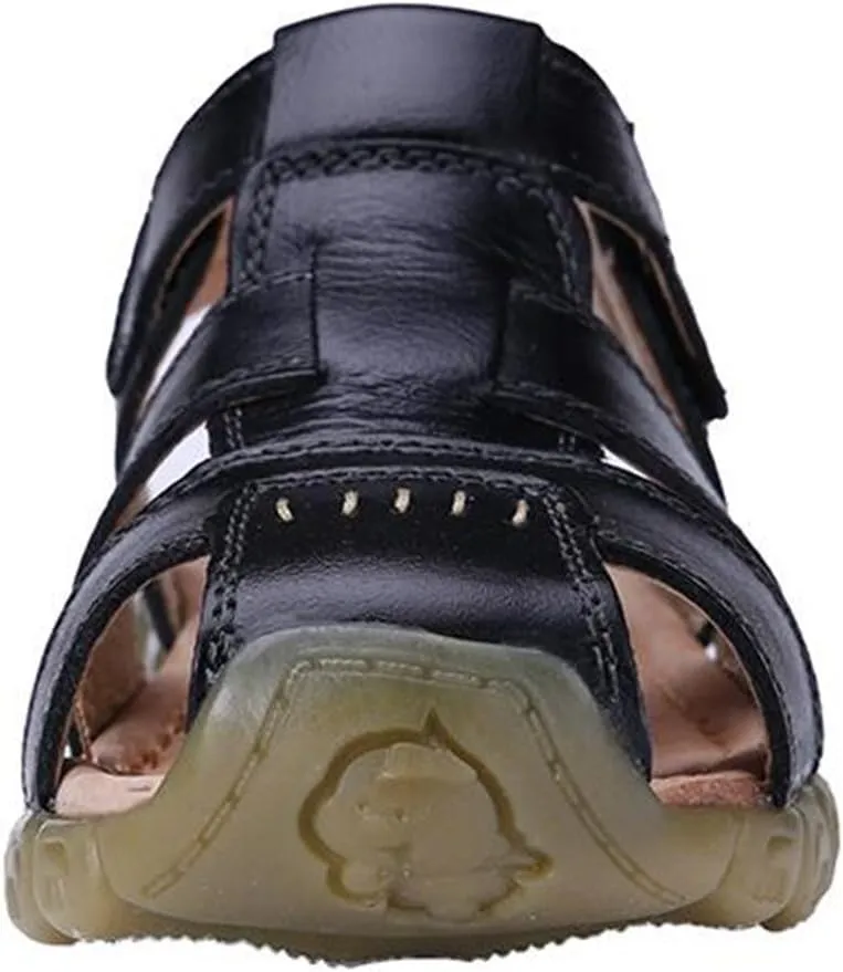 DADAWEN Boy's Girl's Leather Closed Toe Outdoor Sport Sandals (Toddler/Little Kid/Big Kid)