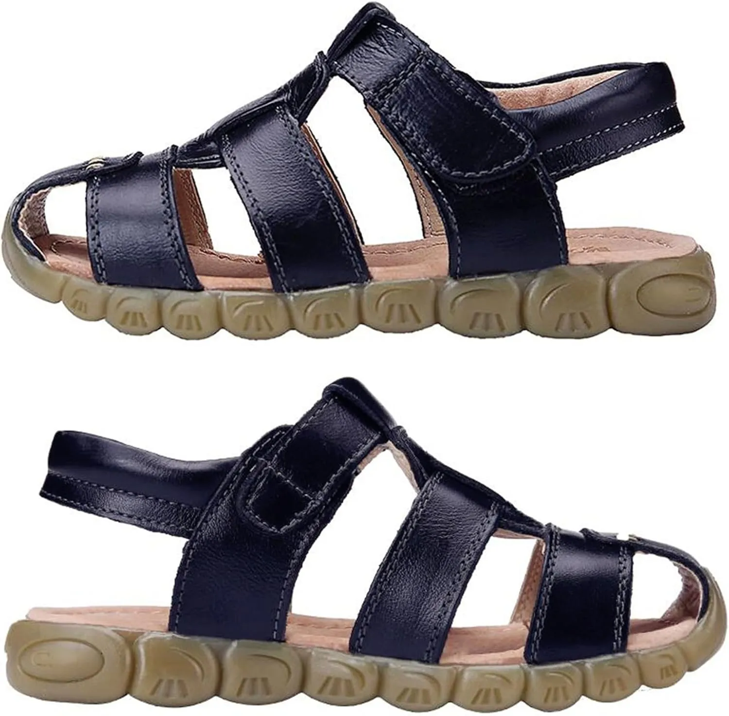 DADAWEN Boy's Girl's Leather Closed Toe Outdoor Sport Sandals (Toddler/Little Kid/Big Kid)