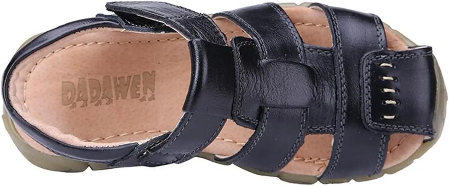 DADAWEN Boy's Girl's Leather Closed Toe Outdoor Sport Sandals (Toddler/Little Kid/Big Kid)