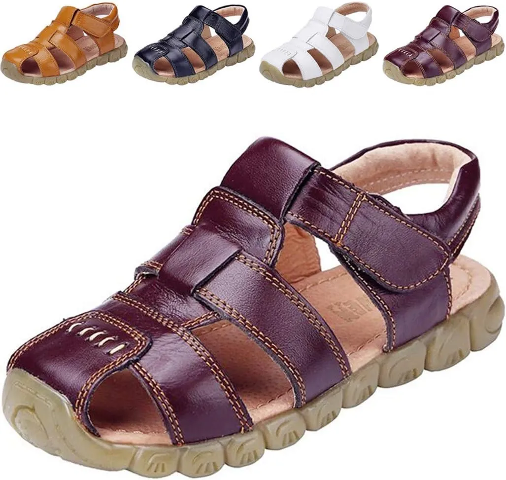 DADAWEN Boy's Girl's Leather Closed Toe Outdoor Sport Sandals (Toddler/Little Kid/Big Kid)