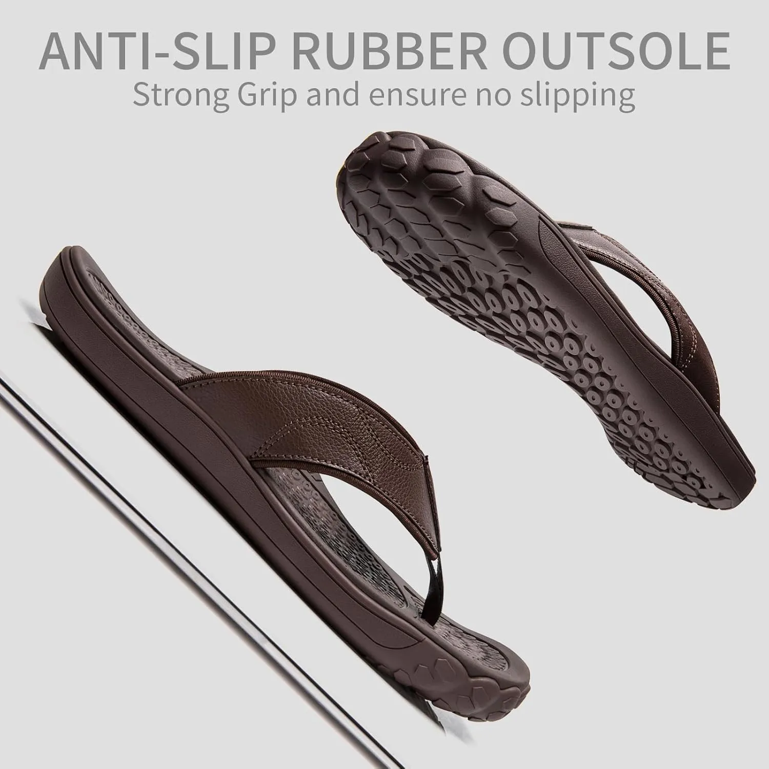 Damyuan Mens Flip Flops Leather Thong Sandals Indoor and Outdoor Beach Slippers Shower Shoes with Arch Support