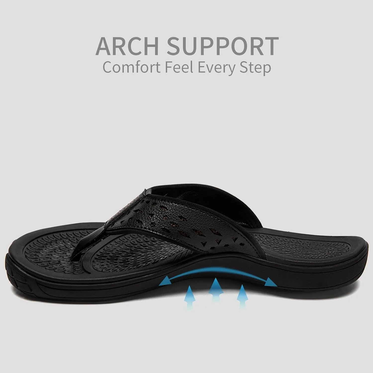 Damyuan Mens Flip Flops Leather Thong Sandals Indoor and Outdoor Beach Slippers Shower Shoes with Arch Support