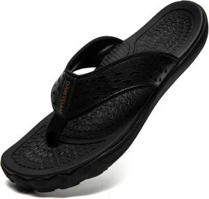 Damyuan Mens Flip Flops Leather Thong Sandals Indoor and Outdoor Beach Slippers Shower Shoes with Arch Support