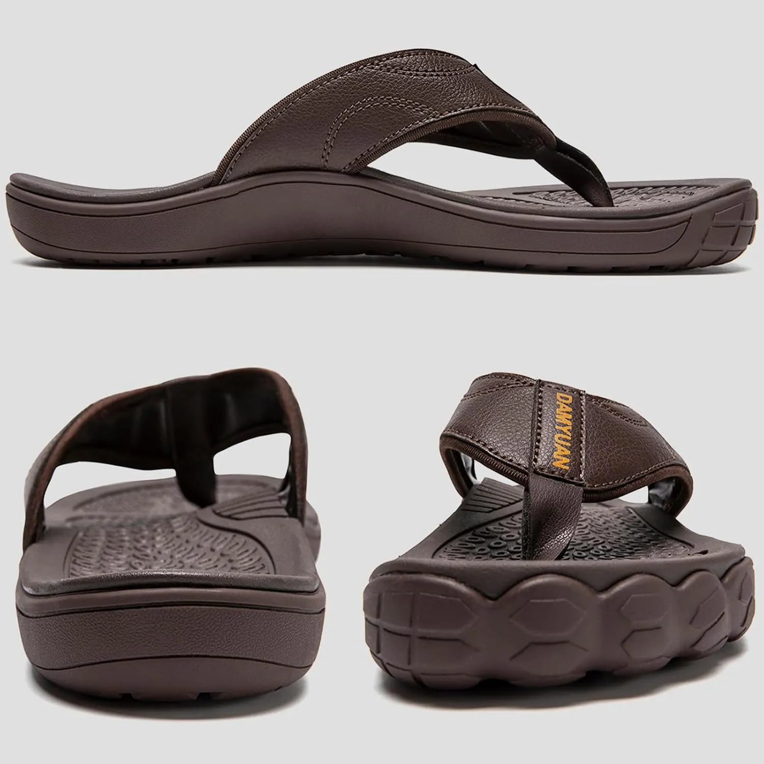 Damyuan Mens Flip Flops Leather Thong Sandals Indoor and Outdoor Beach Slippers Shower Shoes with Arch Support