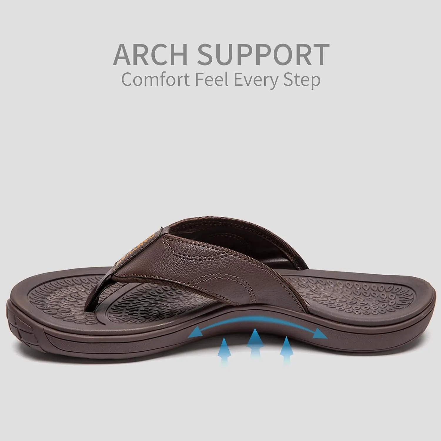 Damyuan Mens Flip Flops Leather Thong Sandals Indoor and Outdoor Beach Slippers Shower Shoes with Arch Support