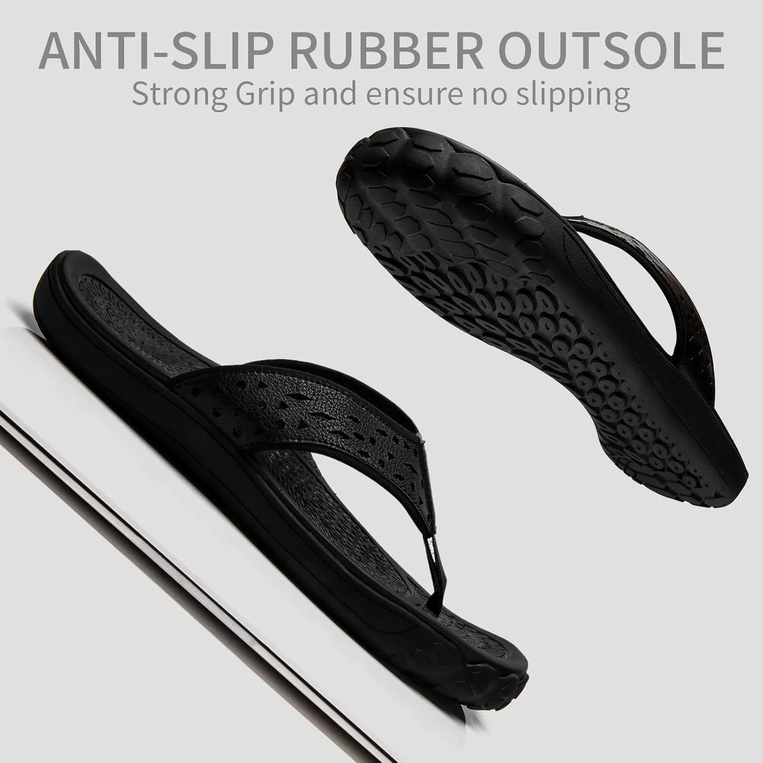 Damyuan Mens Flip Flops Leather Thong Sandals Indoor and Outdoor Beach Slippers Shower Shoes with Arch Support