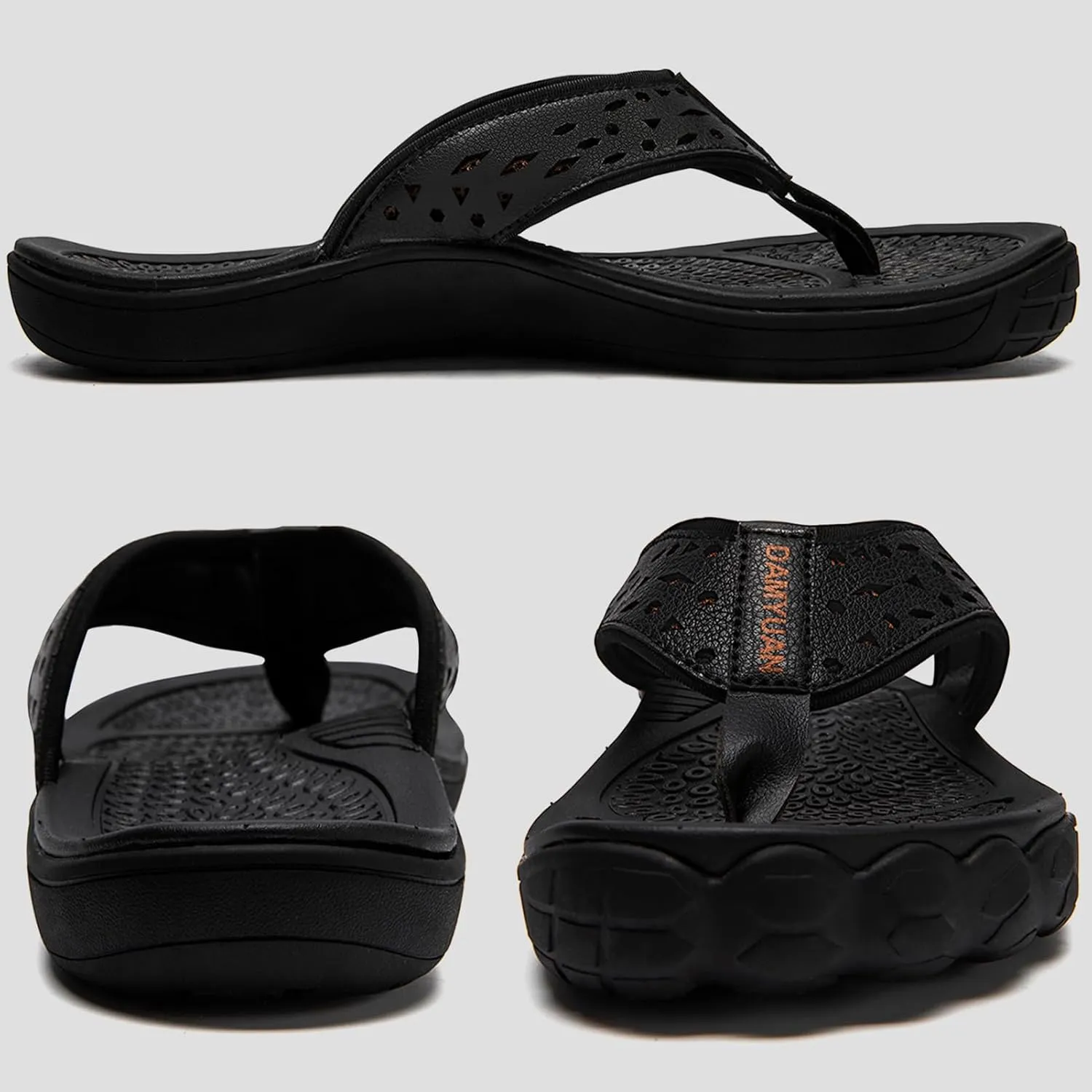 Damyuan Mens Flip Flops Leather Thong Sandals Indoor and Outdoor Beach Slippers Shower Shoes with Arch Support