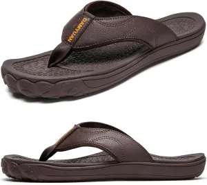 Damyuan Mens Flip Flops Leather Thong Sandals Indoor and Outdoor Beach Slippers Shower Shoes with Arch Support