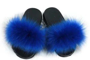 DAYISS Girls Faux Fur Slides Sandals Furry Slippers Fuzzy Fluffy House Slide Open Toe for Toddler Little Kids