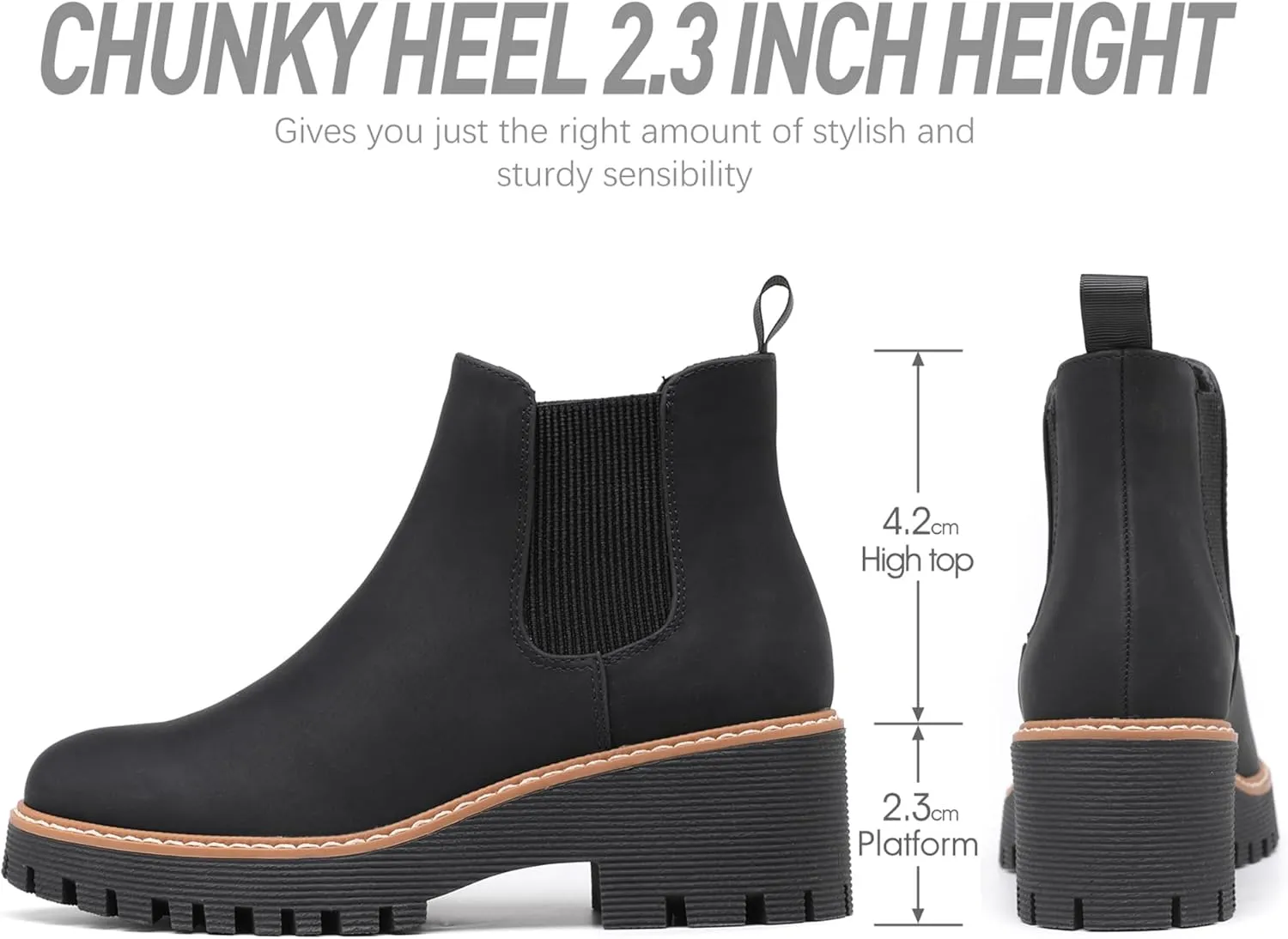 DECARSDZ Womens Chunky Platform Chelsea Boot With Elastic Low Wedge Heel Slip On For Fall Work Suede Leather Classic Style Ankle Boots Women