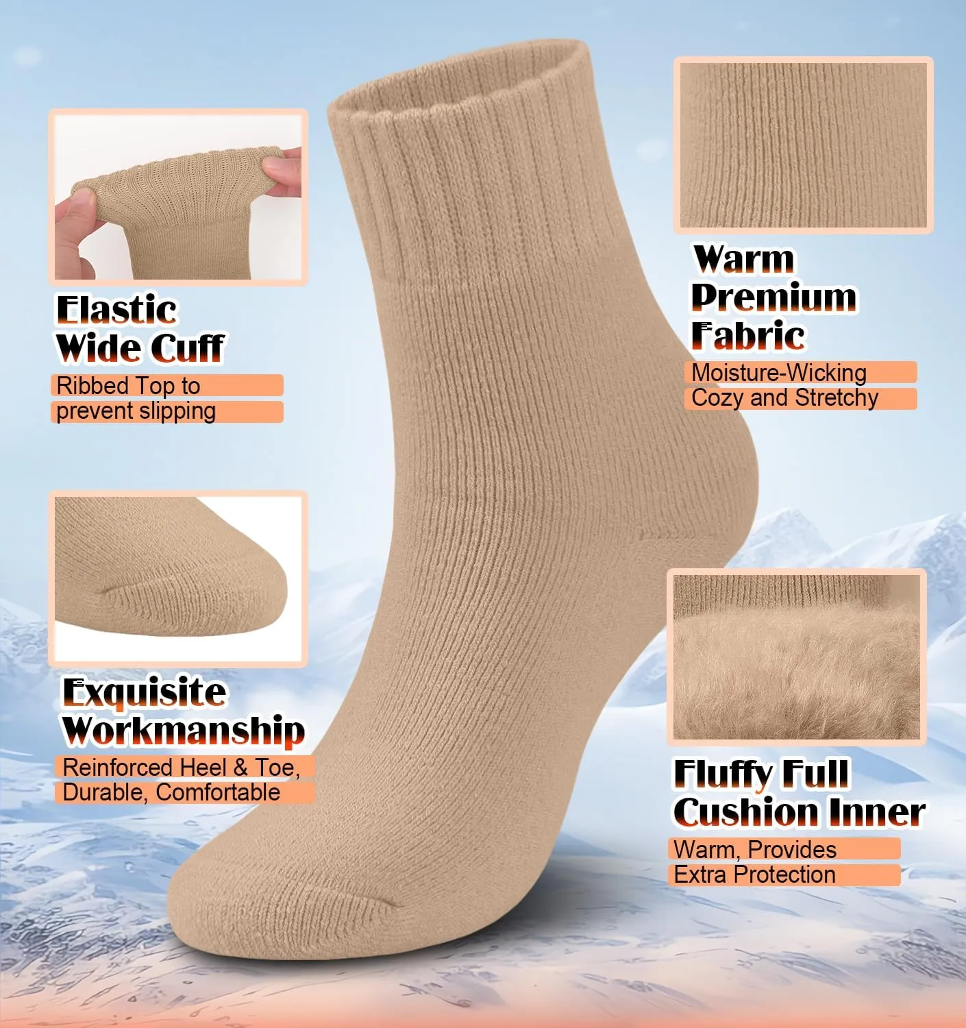 DHSO 4 Pairs Women's Thermal Socks - Thick, Warm, Cozy Crew Socks for Winter Hiking, Running, Gifts