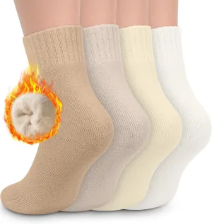 DHSO 4 Pairs Women's Thermal Socks - Thick, Warm, Cozy Crew Socks for Winter Hiking, Running, Gifts