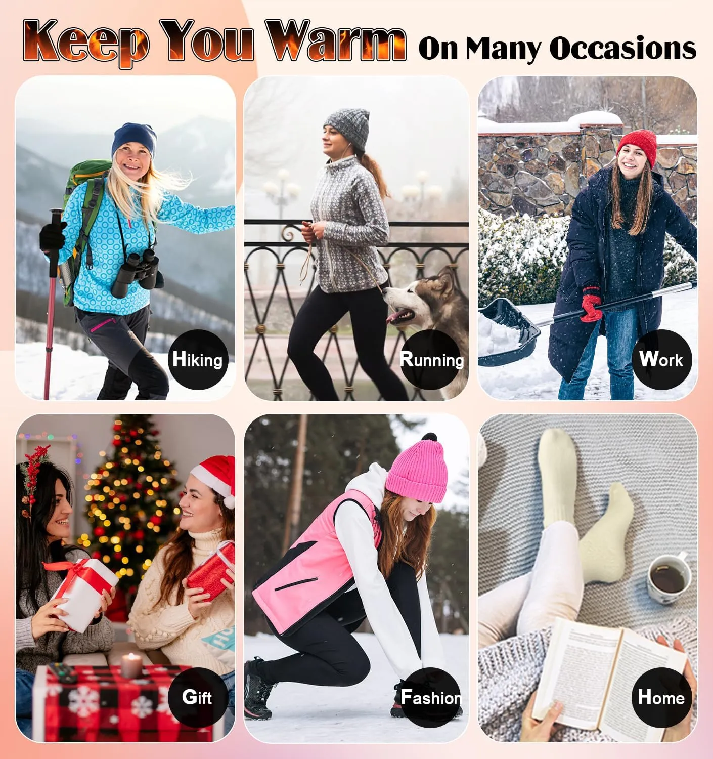 DHSO 4 Pairs Women's Thermal Socks - Thick, Warm, Cozy Crew Socks for Winter Hiking, Running, Gifts
