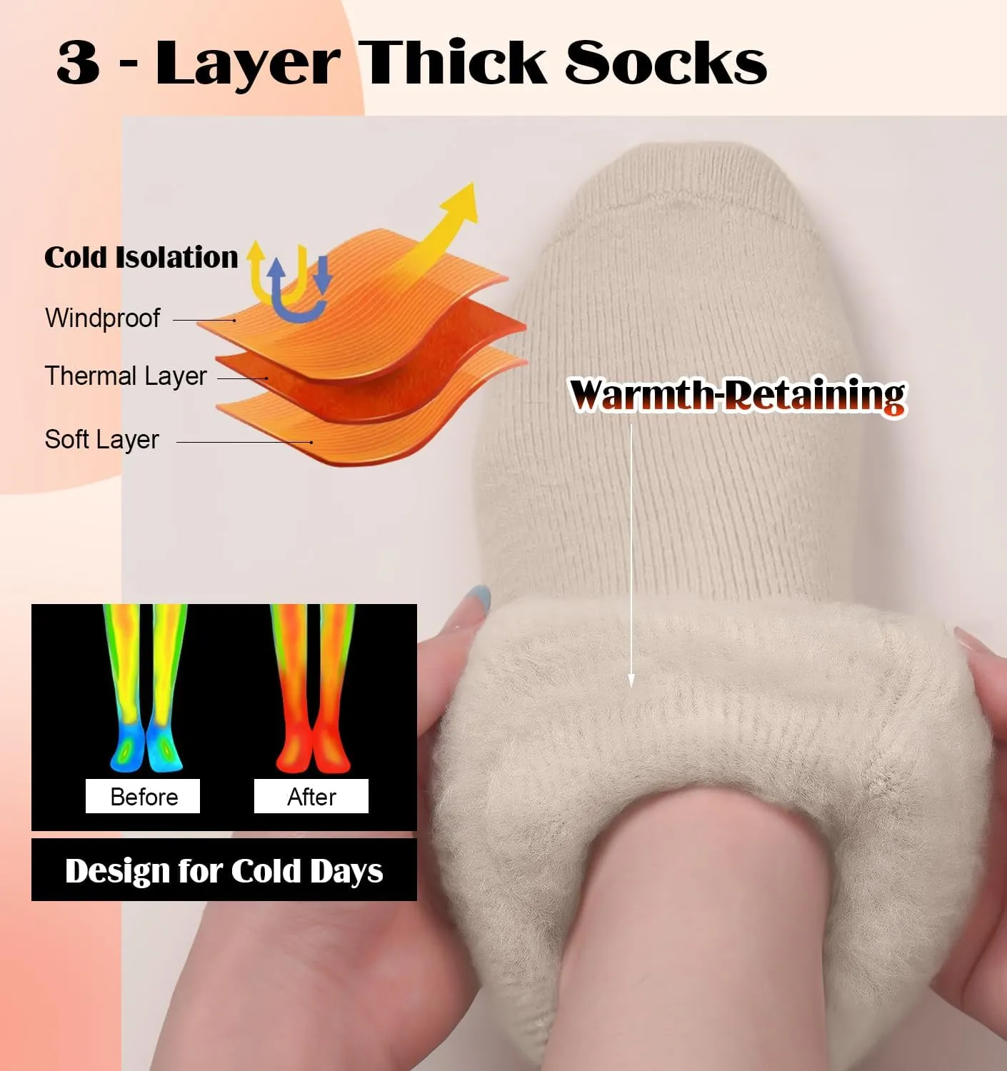 DHSO 4 Pairs Women's Thermal Socks - Thick, Warm, Cozy Crew Socks for Winter Hiking, Running, Gifts